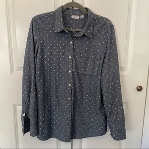 Kim Rogers denim look dotted button down shirt